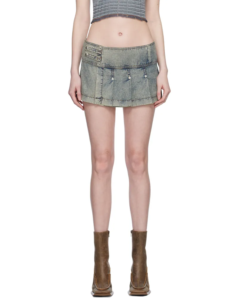 Charlotte Knowles Blue Pleated Miniskirt Washed