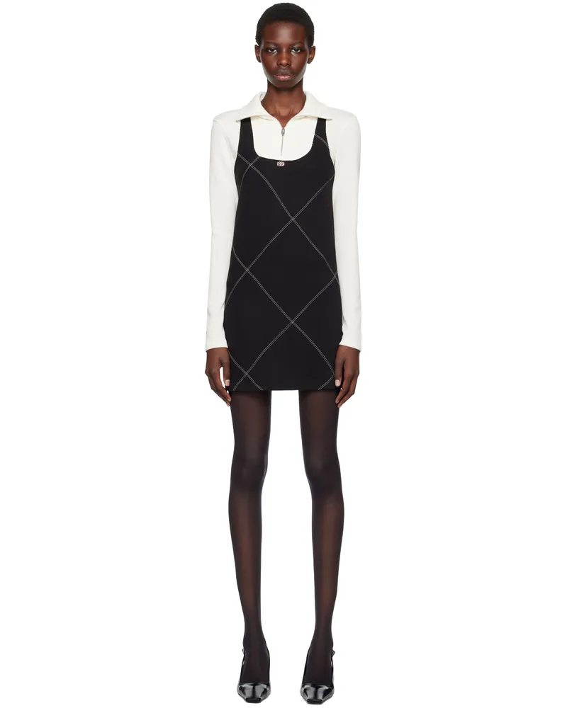 Kijun Off-White & Black Half-Zip Minidress Black