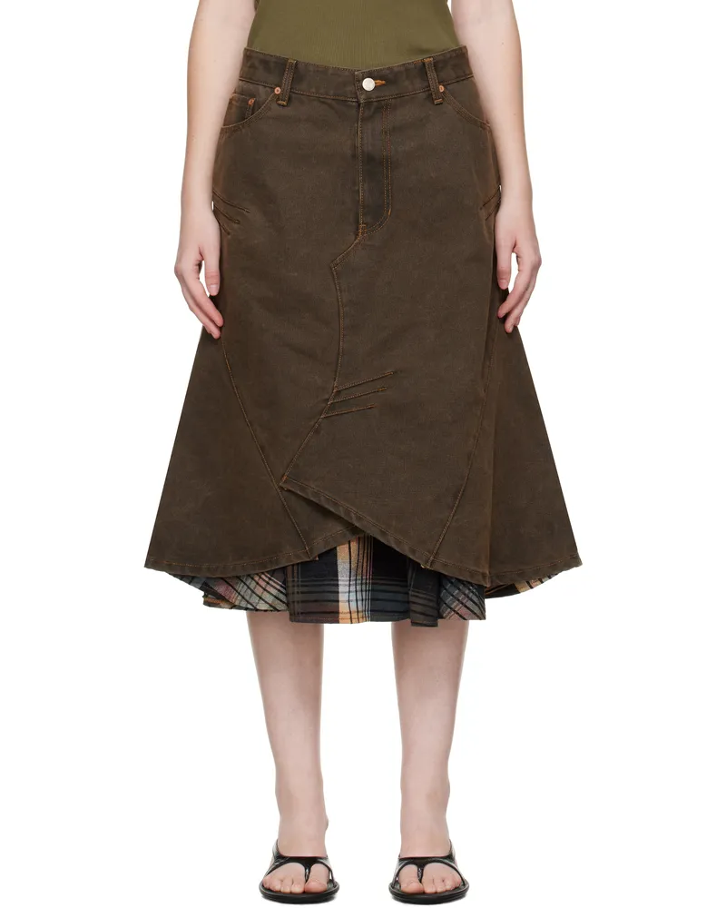 Andersson Bell Brown Custom Flare Layered Denim Midi Skirt Brw