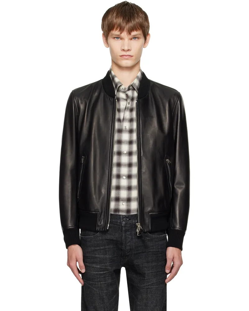 Tom Ford Black Shiny Nappa Plonge Leather Jacket Lb999black