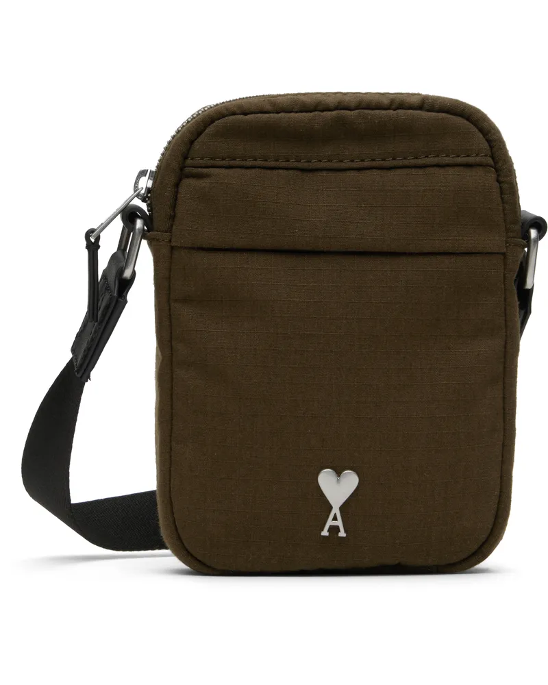 AMI Paris Khaki Canvas Small Ami de Coeur Crossbody Bag 377