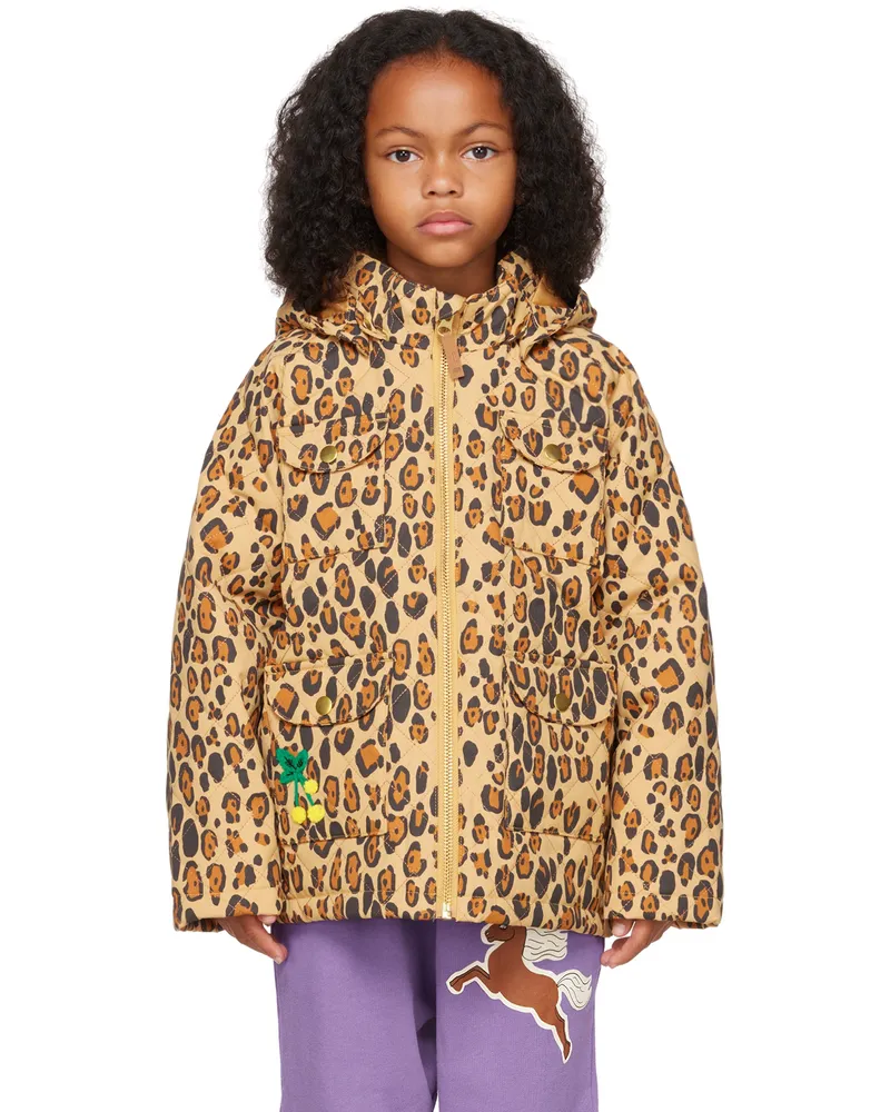 Mini Rodini Kids Brown Quilted Leopard Jacket Brown