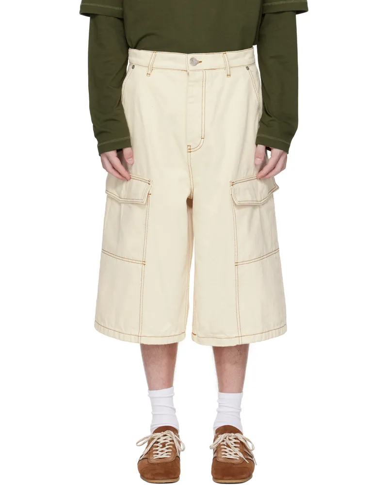 AMI Paris Beige Cotton Wide Fit Bermuda Cargo Shorts 136