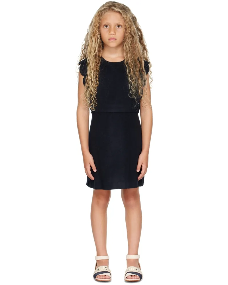 Chloé Kids Navy Scalloped Sleeve Dress 859