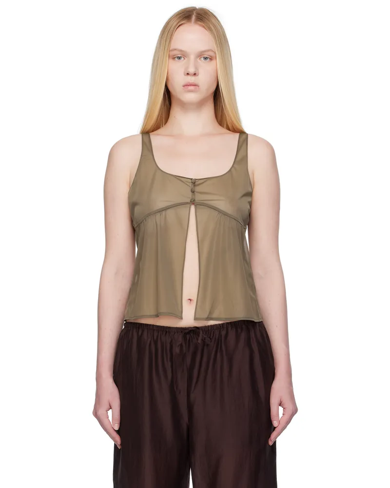 AMOMENTO Taupe Sheer Bra Top Brown