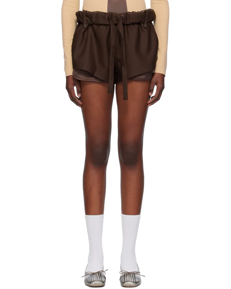 OPEN YY Brown Rolled Waist Mini Shorts Brown