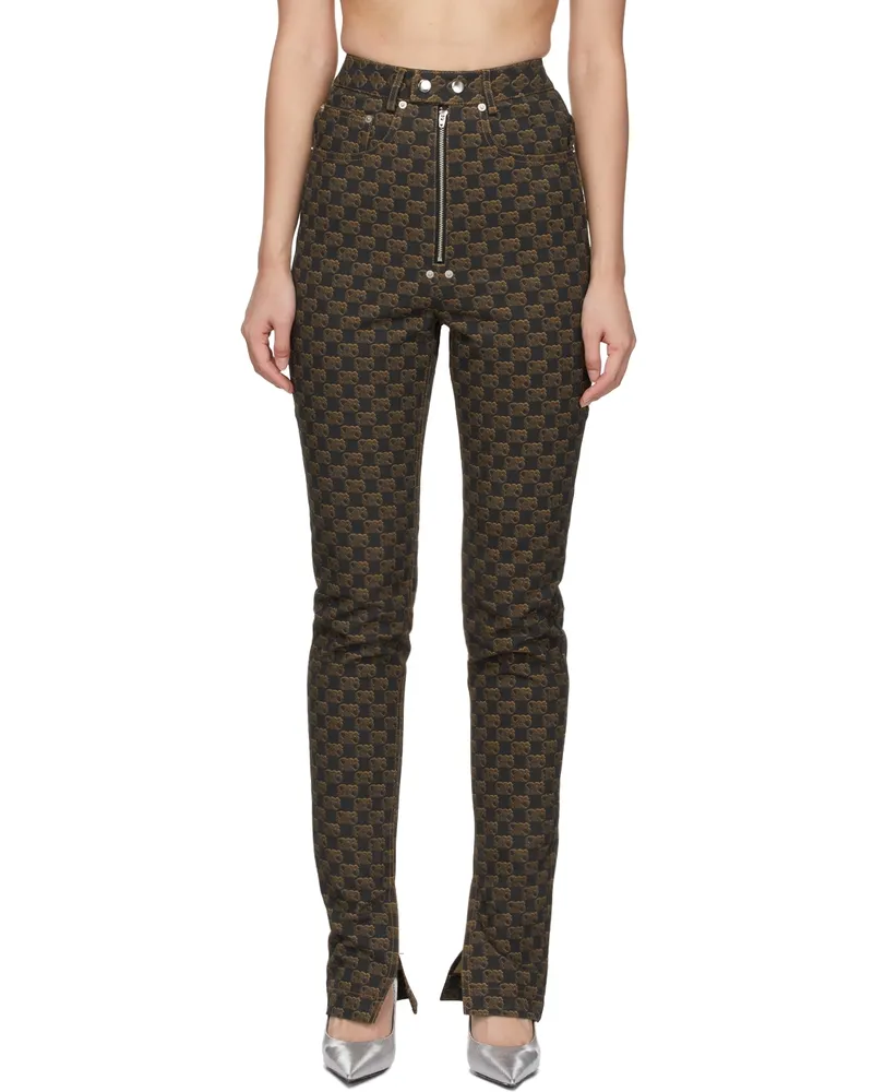 BONBOM Brown Monogram Slit Bottom Jeans Dark