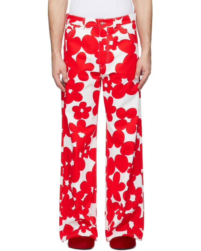 Marni Red & White Dillies Print Cargo Pants Dir63