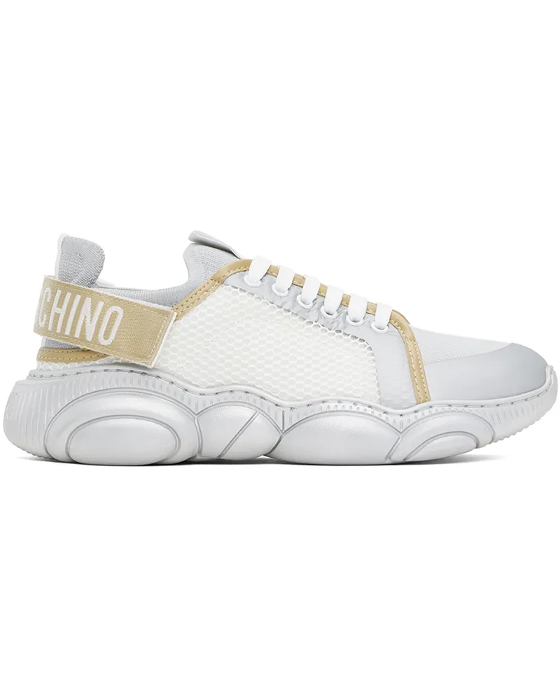 Moschino Silver & White Logo Tape Teddy Sneakers 10a
