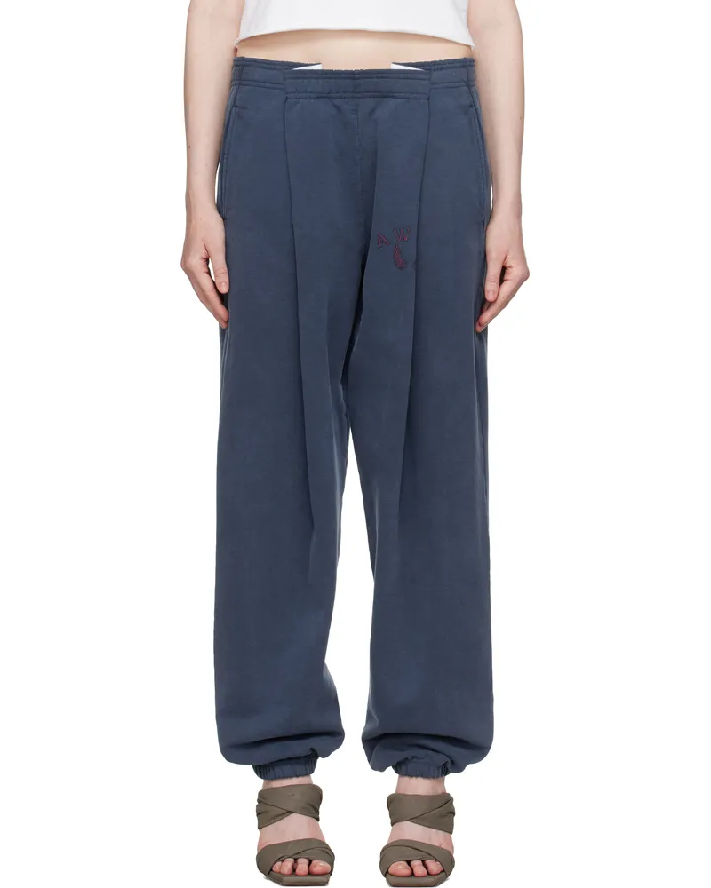 Alexander Wang Navy Logo Waistband Pleated Sweatpants Vintage