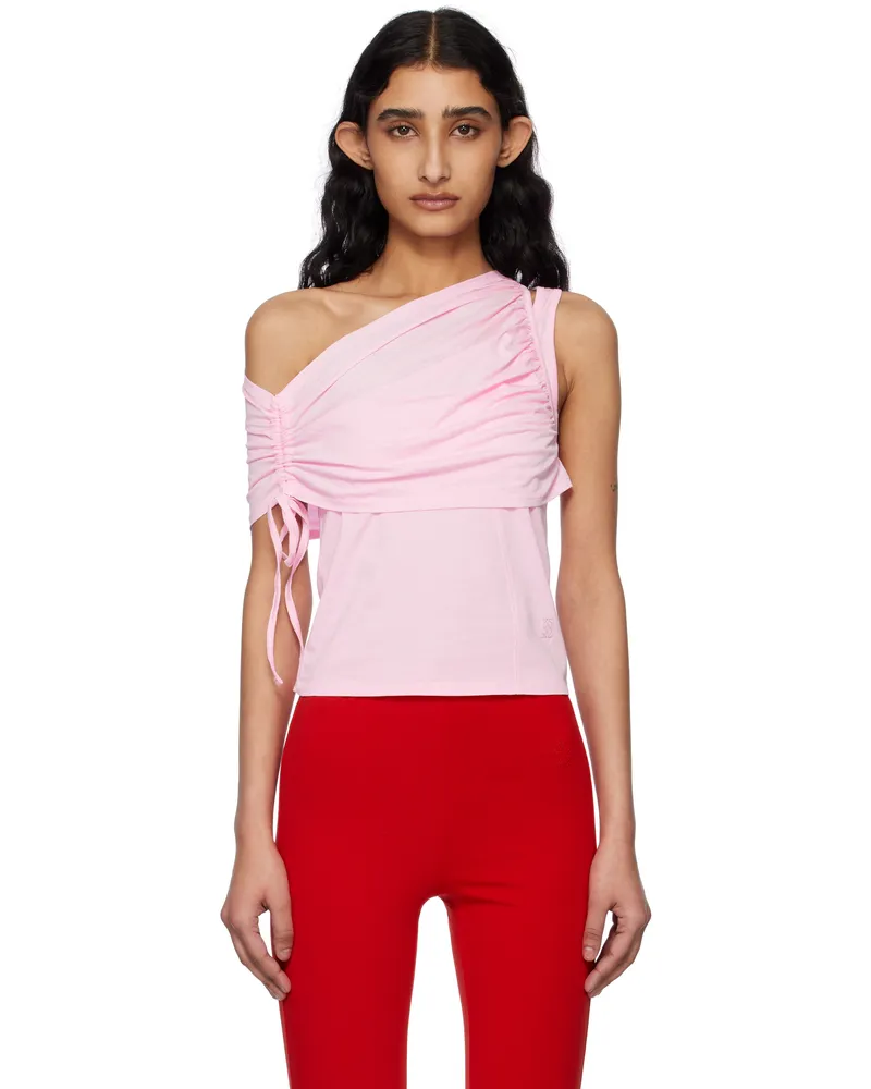 Kijun Pink Shirring One Shoulder Top Pink