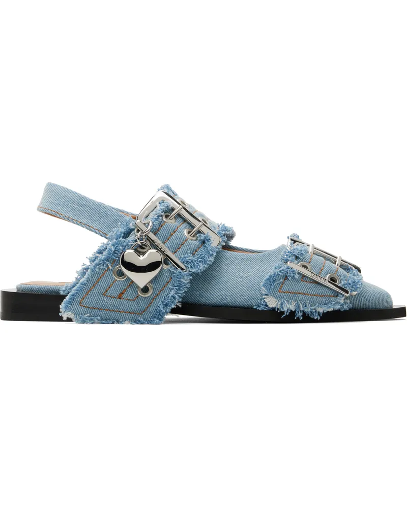 Ganni Blue Denim Charms Feminine Buckle Flats 928