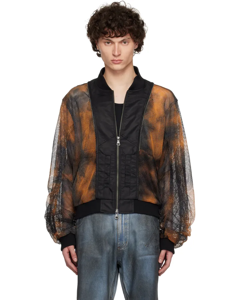 Andersson Bell Black & Orange Double Layer Mesh Bomber Jacket Black