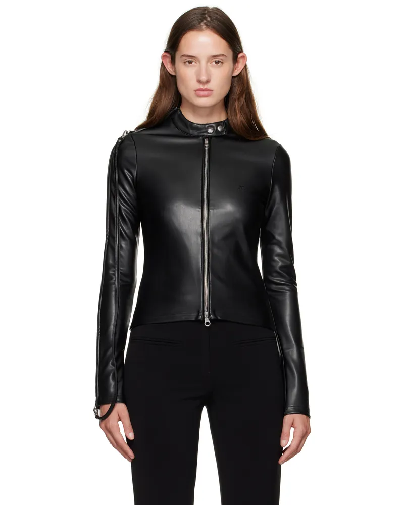 Courrèges Black Zipped Biker Faux-Leather Top 9999