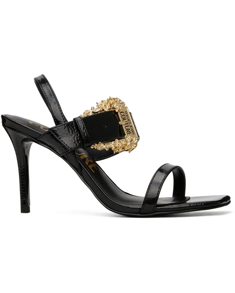 Versace Jeans Black Baroque Emily Slingback Heeled Sandals E899