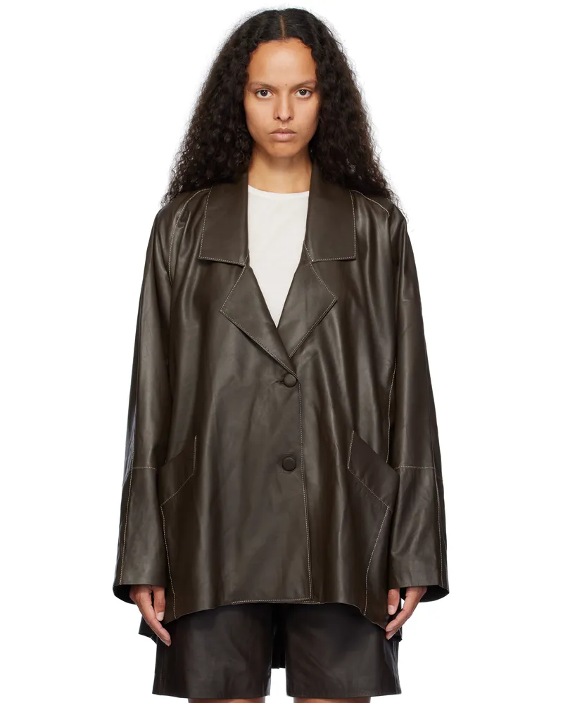 ROTATE Birger Christensen Brown Wide Leather Jacket 774