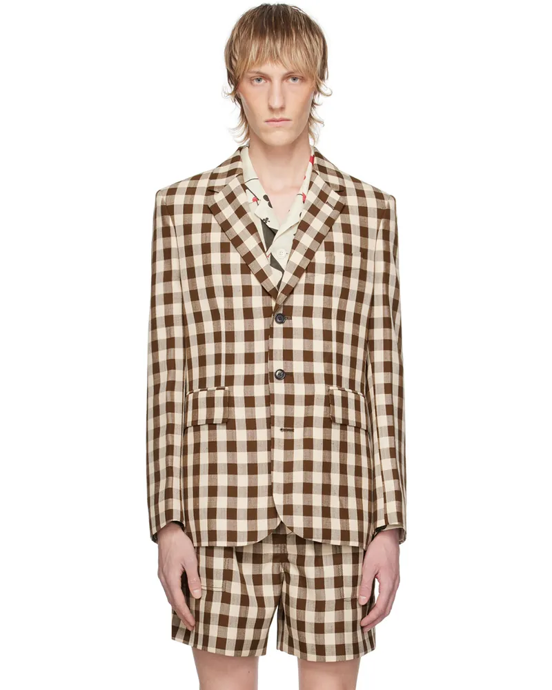 BODE Brown & White Gilbert Check Blazer Brwht