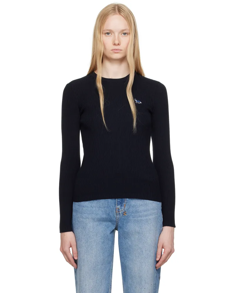 Kitsuné Navy Baby Fox Patch Fine Ribbed Sweater P480