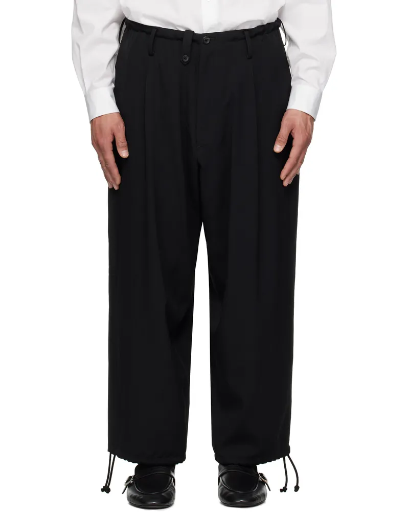 Yohji Yamamoto Black Wool New Standard 2Tucks String Trousers 2