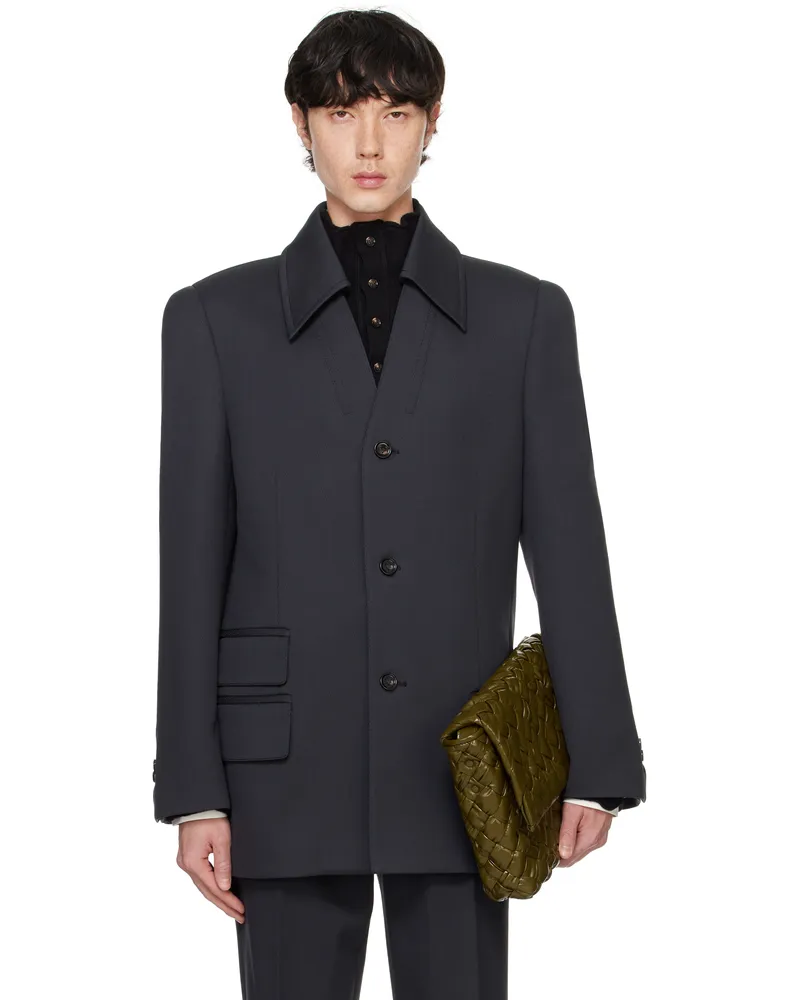 Bottega Veneta Gray Wool Stretch Tricotine Blazer Shadow