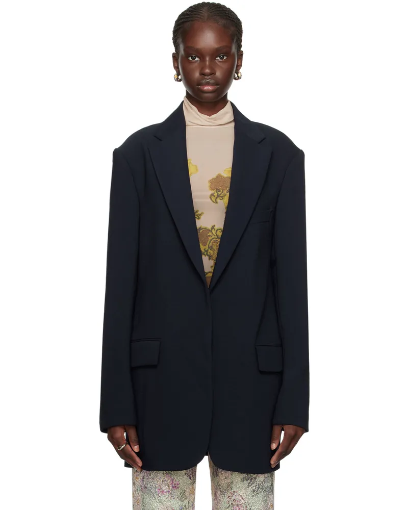 Dries van Noten Navy Open Front Blazer Navy