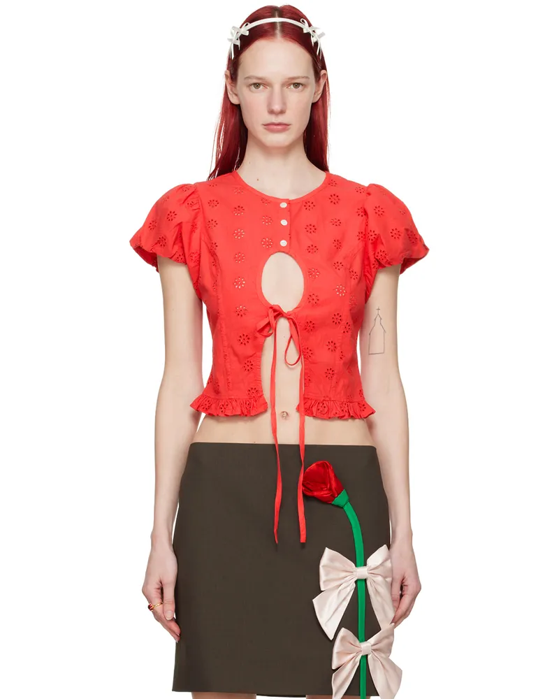 Sandy Liang Red Cameo Blouse 616