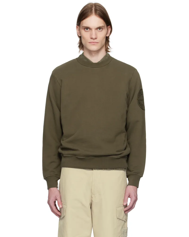 Stone Island Khaki Cotton Fleece Sweatshirt V0054