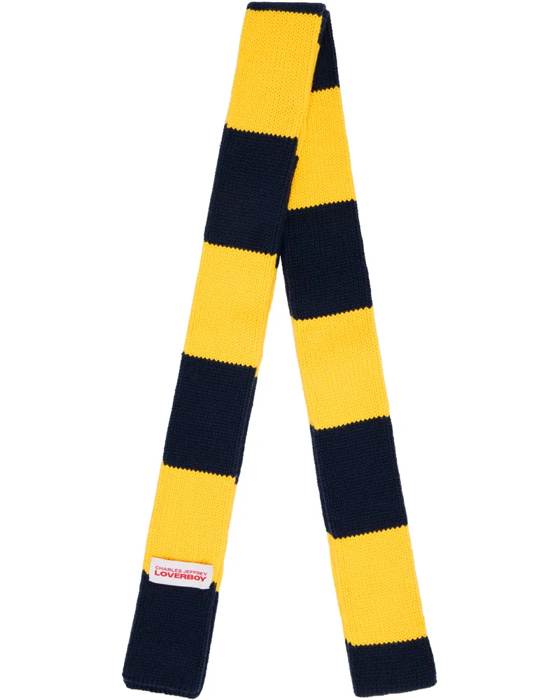 Charles Jeffrey Loverboy Yellow & Navy Skinny Scarf Yellow