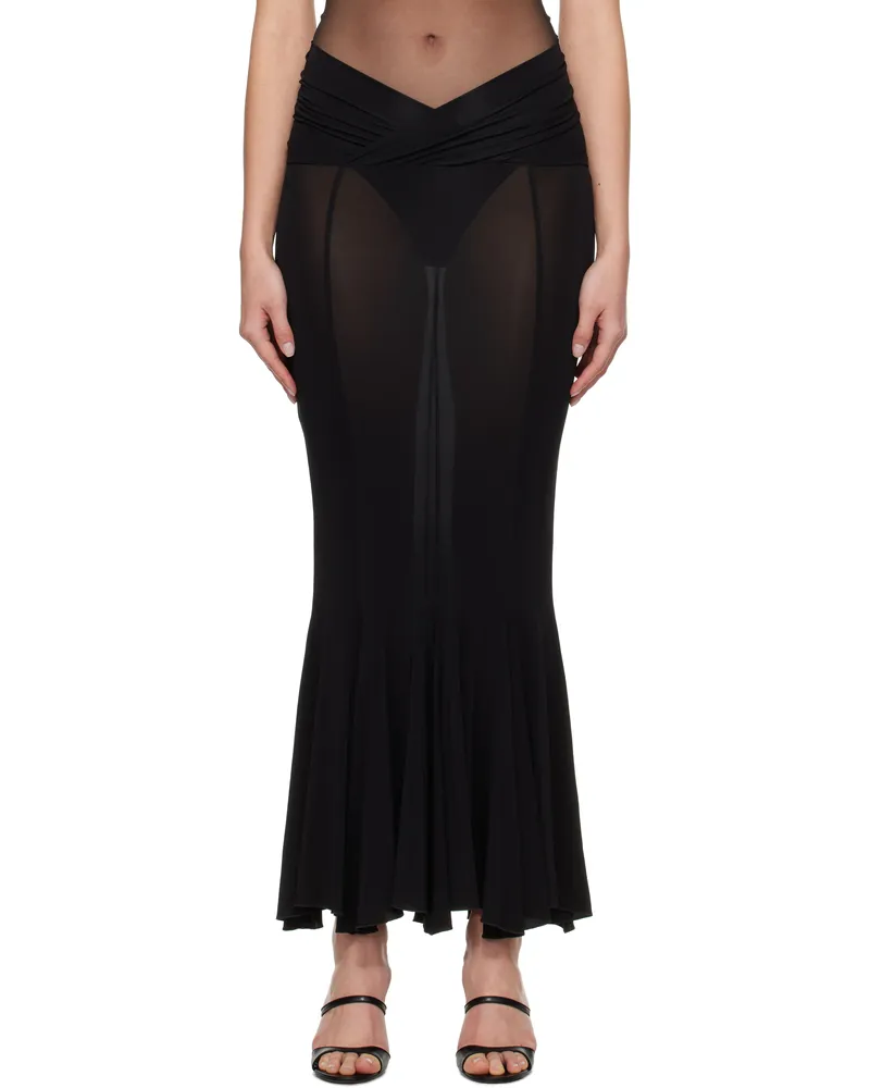 Nensi Dojaka Black V Waist Flared Midi Skirt Black