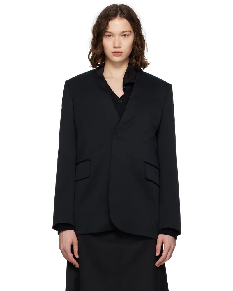 Maison Margiela Black Collarless Tailoring Wool Blazer 900