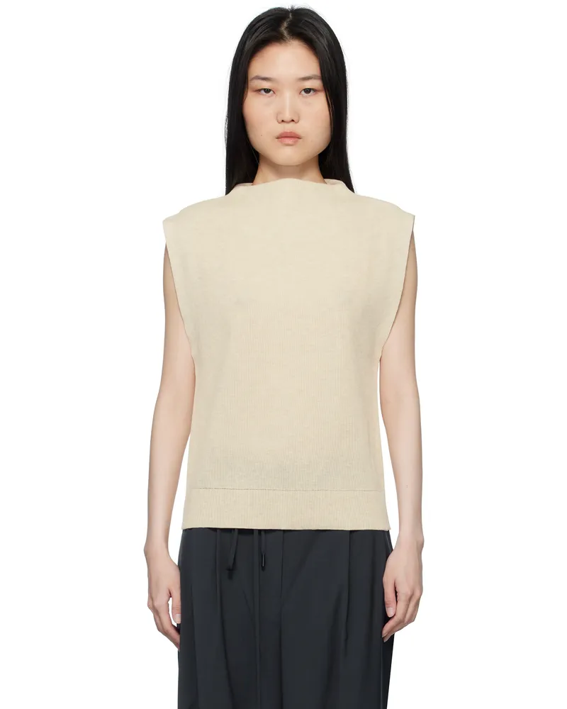 LE 17 SEPTEMBRE Beige Ribbed Mock Neck Knit Sweater Beige