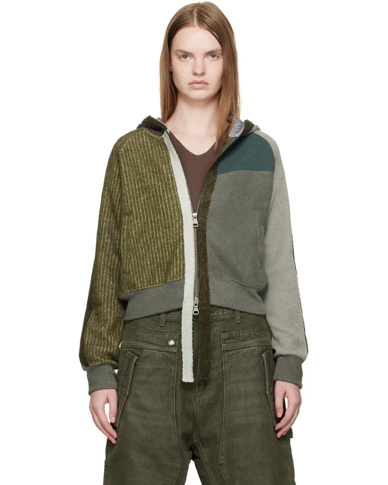 Andersson Bell Green Color Blocked Knit Zip Hoodie Grn