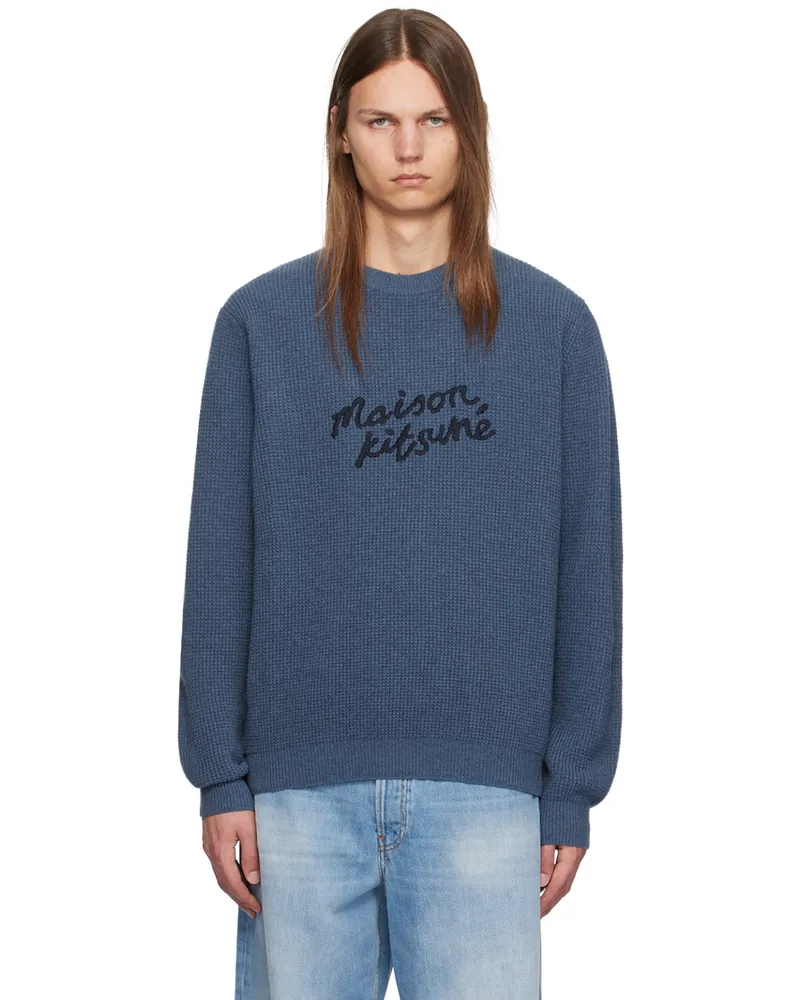 Kitsuné Blue 'Maison Kitsuné' Handwriting Sweater P433