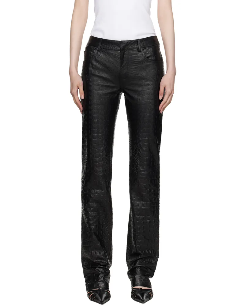 Blumarine Black Crocodile-Effect Leather Pants P0990