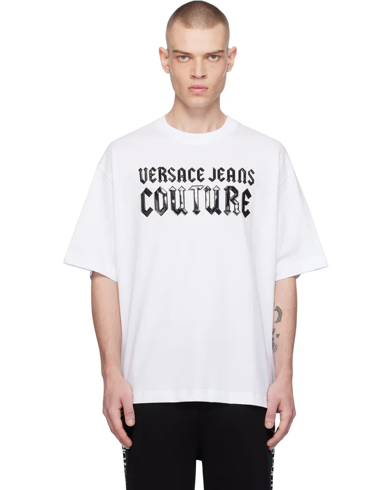 Versace Jeans White Gothic Logo Relaxed-Fit T-shirt E003-white