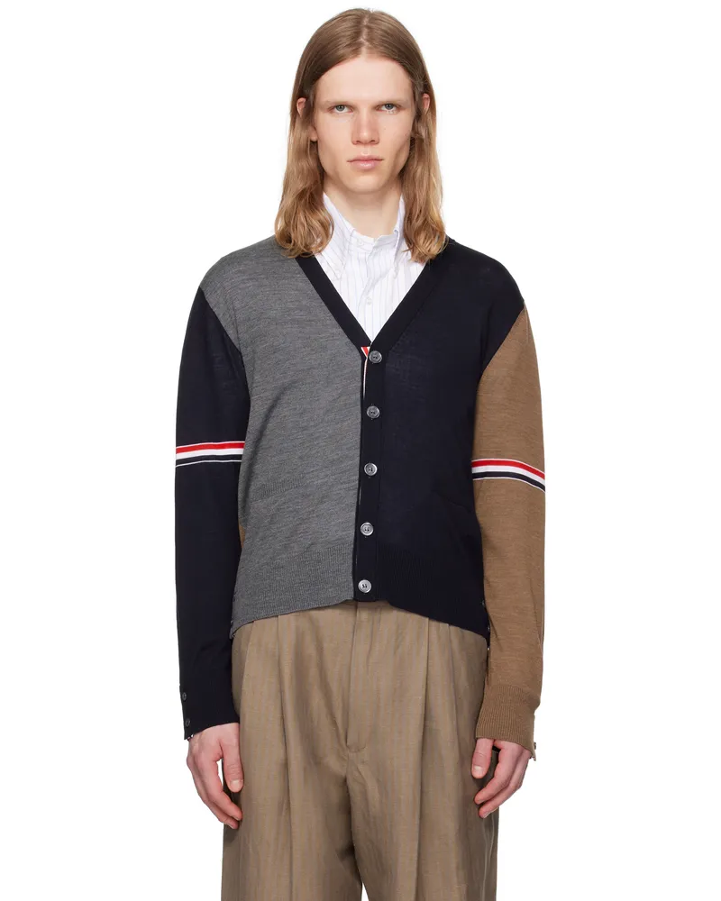 Thom Browne Multicolor Fun Mix Jersey Relaxed V Neck Cardigan 978navy
