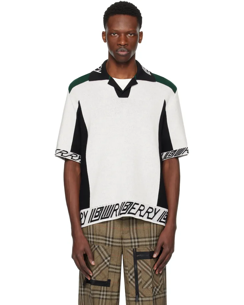 Burberry White & Black Logo Trim​ Wool Polo White