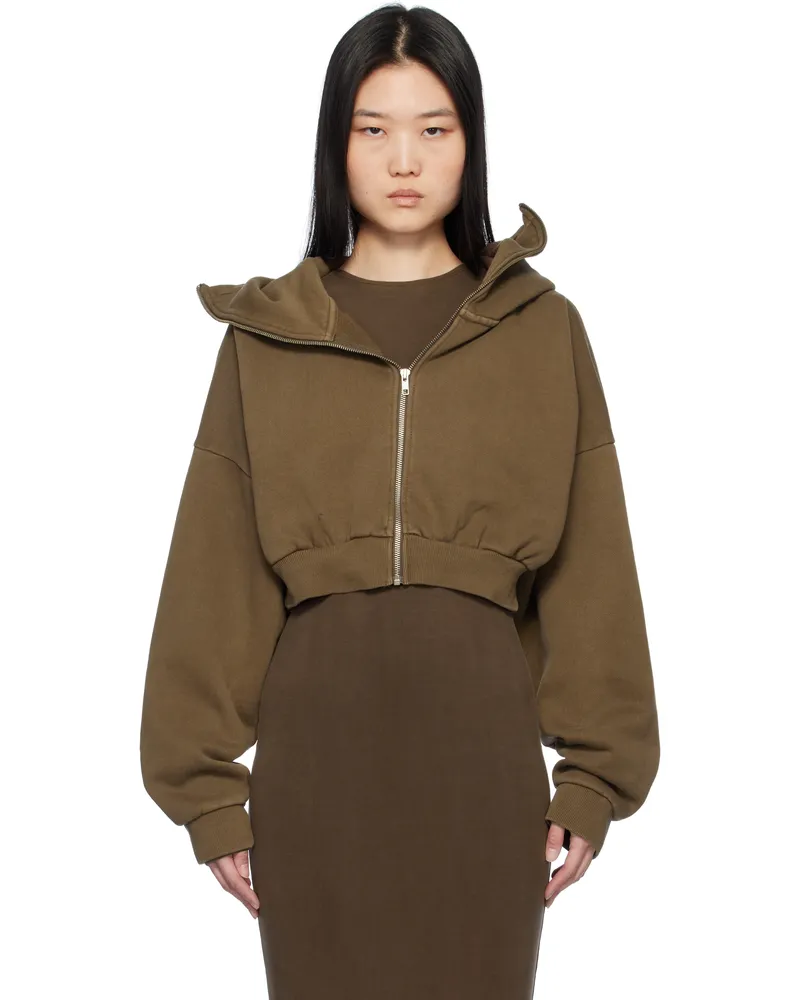 Entire Studios Brown Cropped Full Zip Hoodie Brunette