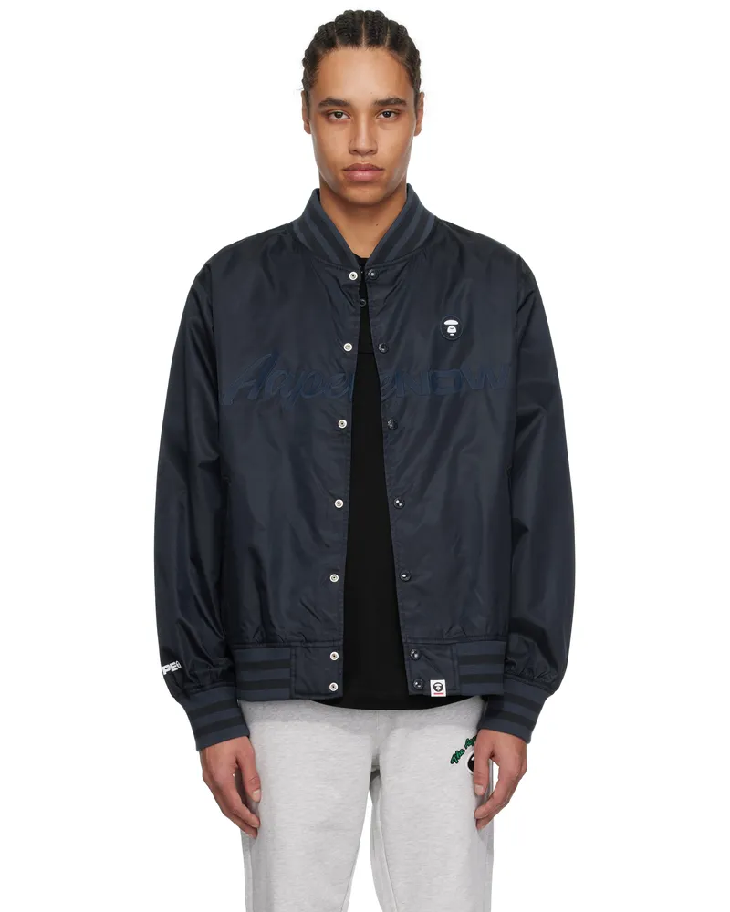 AAPE by A Bathing Ape Navy 'AAPE Now' Light Weight Varsity Bomber Jacket Nyd
