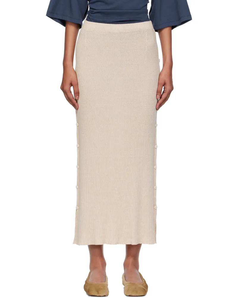 Baserange Beige Franca Midi Skirt Lata