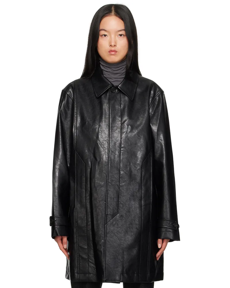 Youth Black Single-Breasted Faux-Leather Coat Black