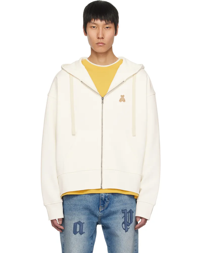 Palm Angels White 'Bear in Mind' Zipped Hoodie Off