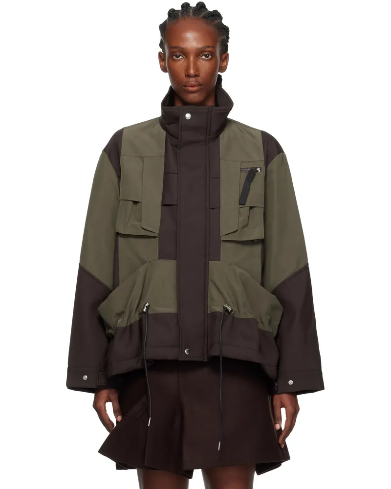Sacai Brown & Khaki Suiting Bonding x Grosgrain Jacket 601