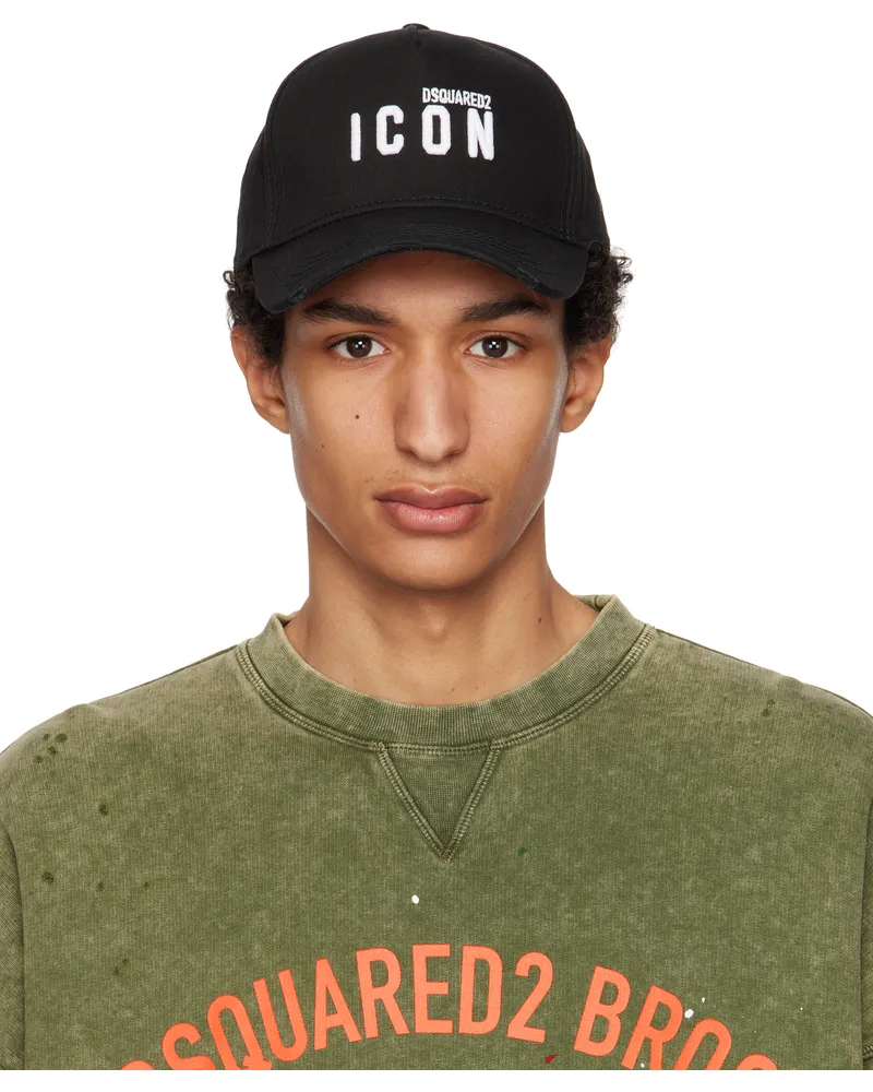 Dsquared2 Black Embroidered Baseball Cap Black+white