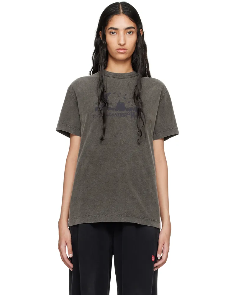 Alexander Wang Gray Distressed Skyline T-Shirt Washed
