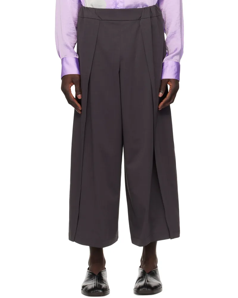 Issey Miyake Gray Crosscut Trousers 13-charcoal