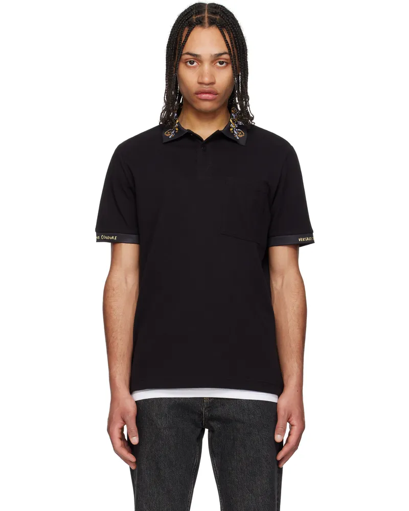 Versace Jeans Black Baroque Collar Polo Eg89-black