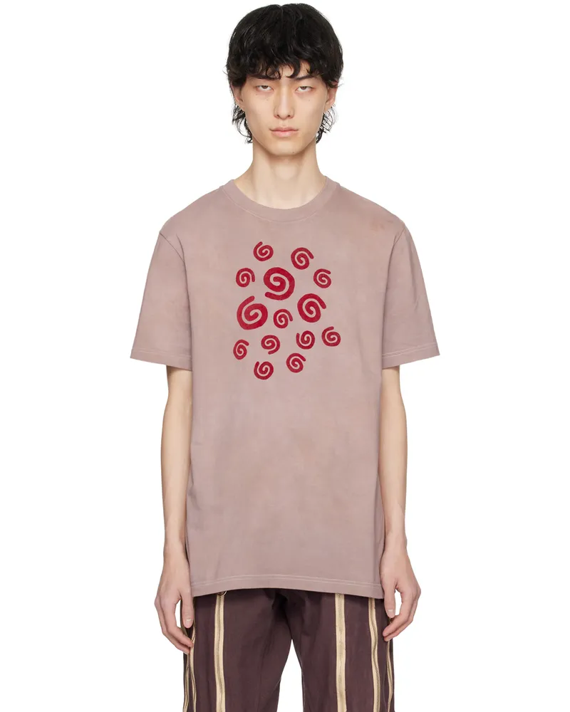 Charlie Constantinou Brown Flocked Spiral T-Shirt Beige