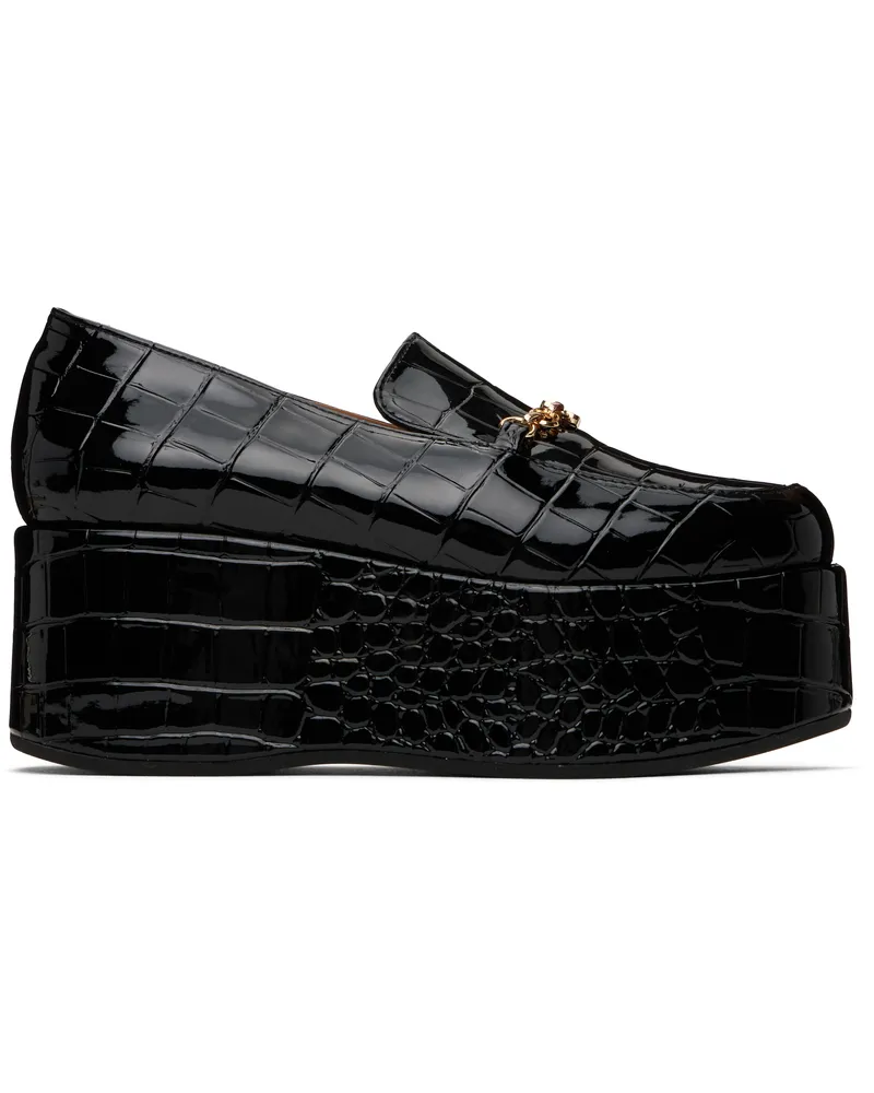 Ganni Black Patent Croco Butterfly Chain Platform Loafers 099