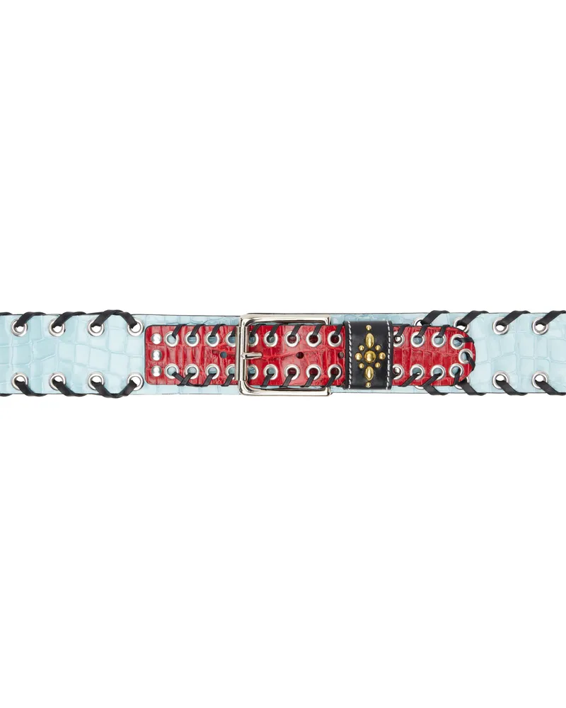 CHOPOVA LOWENA Blue & Red Carter Croc Trouser Belt Blue